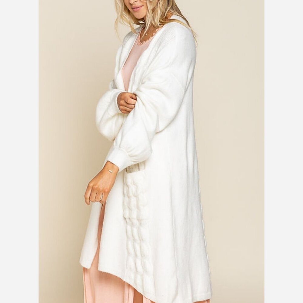 Long Cream Cable Knit Cardigan Sweater - Super Soft and Cozy